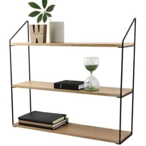 Repisa de Pared con 3 Estantes, Negro/Natural